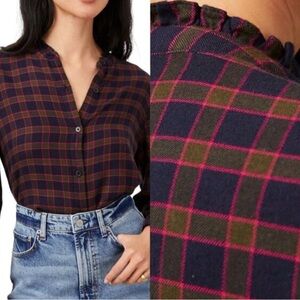 Rails Shirt Andi Navy Fuschia Plaid‎ Button Down Flannel Ruffle size medium